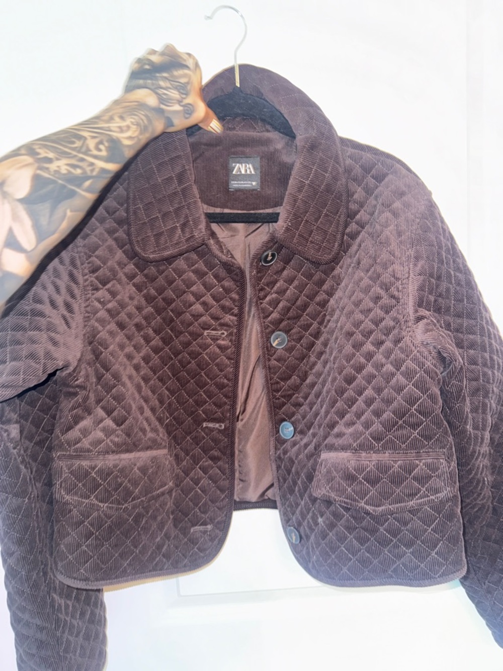 Zara Quilted Velvet Jacket in Chocolate Brown